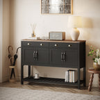 47'' Modern Farmhouse Console Storage Table – Two Drawers,Four-Door Cabinet with Slatted Display Shelf