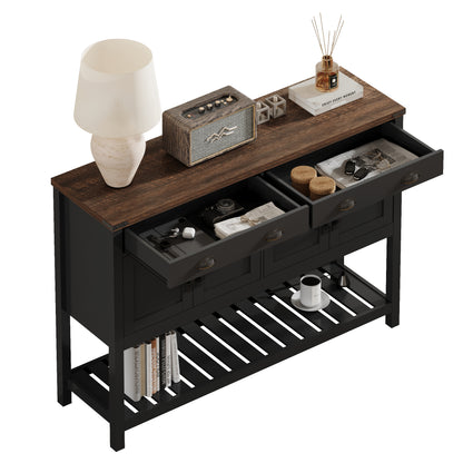 47'' Modern Farmhouse Console Storage Table – Two Drawers,Four-Door Cabinet with Slatted Display Shelf