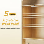 Modern Arched Cabinet with Glass Doors,72' Tall Auto Sensor Light Farmhouse Arch Storage Cabinet with Height Adjustable Shelf and 2 Drawers Display Bookshelf in Original Oak Wood Grain Bookshelf