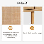 Rattan TV Stand for TVs up to 85'', Modern Farmhouse Media Console, Entertainment Center with Solid Wood Legs, TV Cabinet for Living Room,Home Theatre