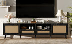 Rattan TV Stand for TVs up to 85'', Modern Farmhouse Media Console, Entertainment Center with Solid Wood Legs, TV Cabinet for Living Room,Home Theatre
