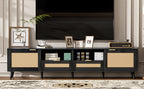 Rattan TV Stand for TVs up to 85'', Modern Farmhouse Media Console, Entertainment Center with Solid Wood Legs, TV Cabinet for Living Room,Home Theatre
