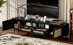 Rattan TV Stand for TVs up to 85'', Modern Farmhouse Media Console, Entertainment Center with Solid Wood Legs, TV Cabinet for Living Room,Home Theatre