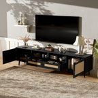 Rattan TV Stand for TVs up to 85'', Modern Farmhouse Media Console, Entertainment Center with Solid Wood Legs, TV Cabinet for Living Room,Home Theatre