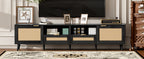 Rattan TV Stand for TVs up to 85'', Modern Farmhouse Media Console, Entertainment Center with Solid Wood Legs, TV Cabinet for Living Room,Home Theatre