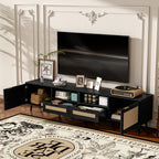 Rattan TV Stand for TVs up to 85'', Modern Farmhouse Media Console, Entertainment Center with Solid Wood Legs, TV Cabinet for Living Room,Home Theatre