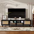 Rattan TV Stand for TVs up to 85'', Modern Farmhouse Media Console, Entertainment Center with Solid Wood Legs, TV Cabinet for Living Room,Home Theatre