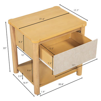 Wood Nightstand,Modern Nightstands with Drawer, Farmhouse Bedside Table for Bedroom Living Room ,MP2(set of 2) Natural&Beige Color Nightstands