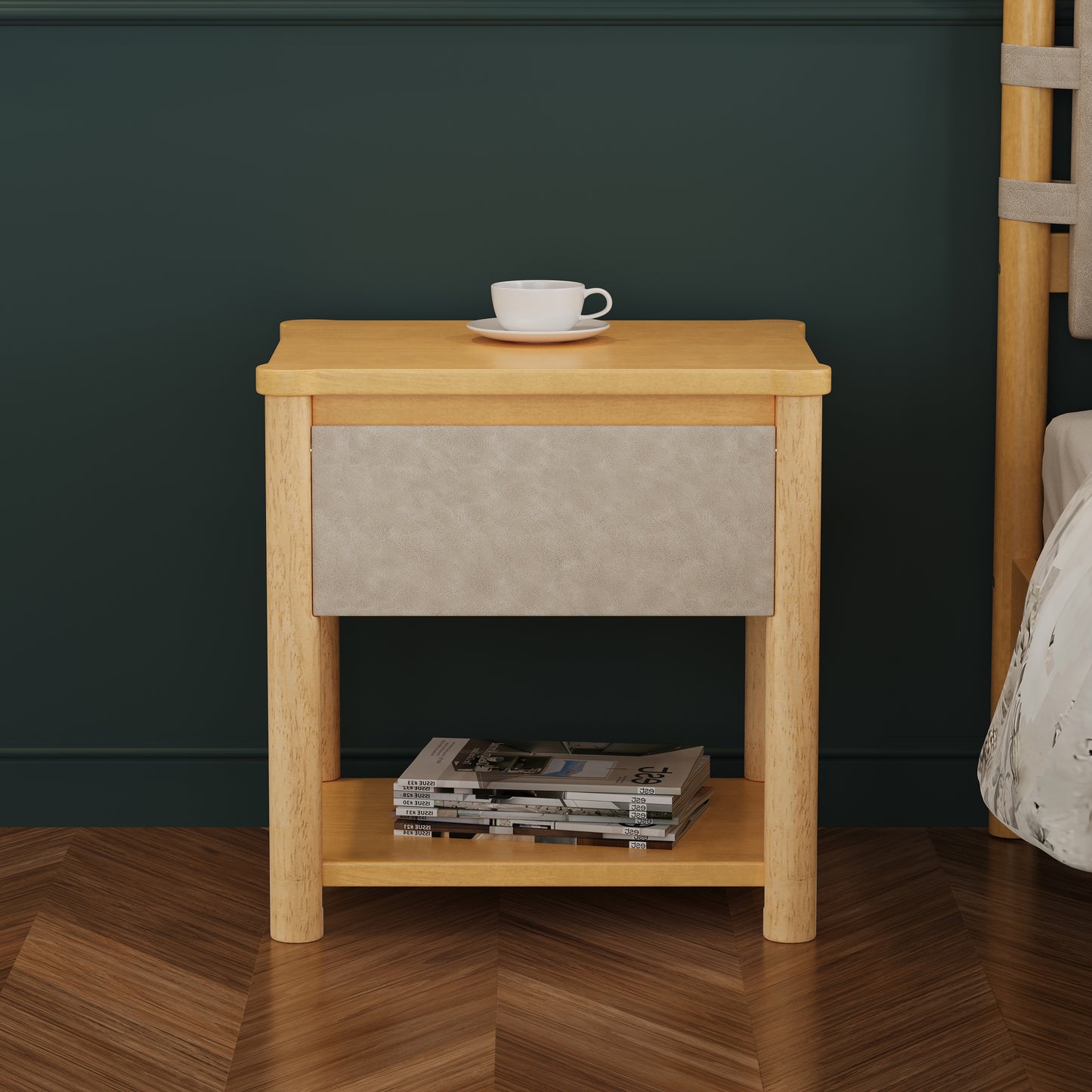 Wood Nightstand,Modern Nightstands with Drawer, Farmhouse Bedside Table for Bedroom Living Room ,MP2(set of 2) Natural&Beige Color Nightstands