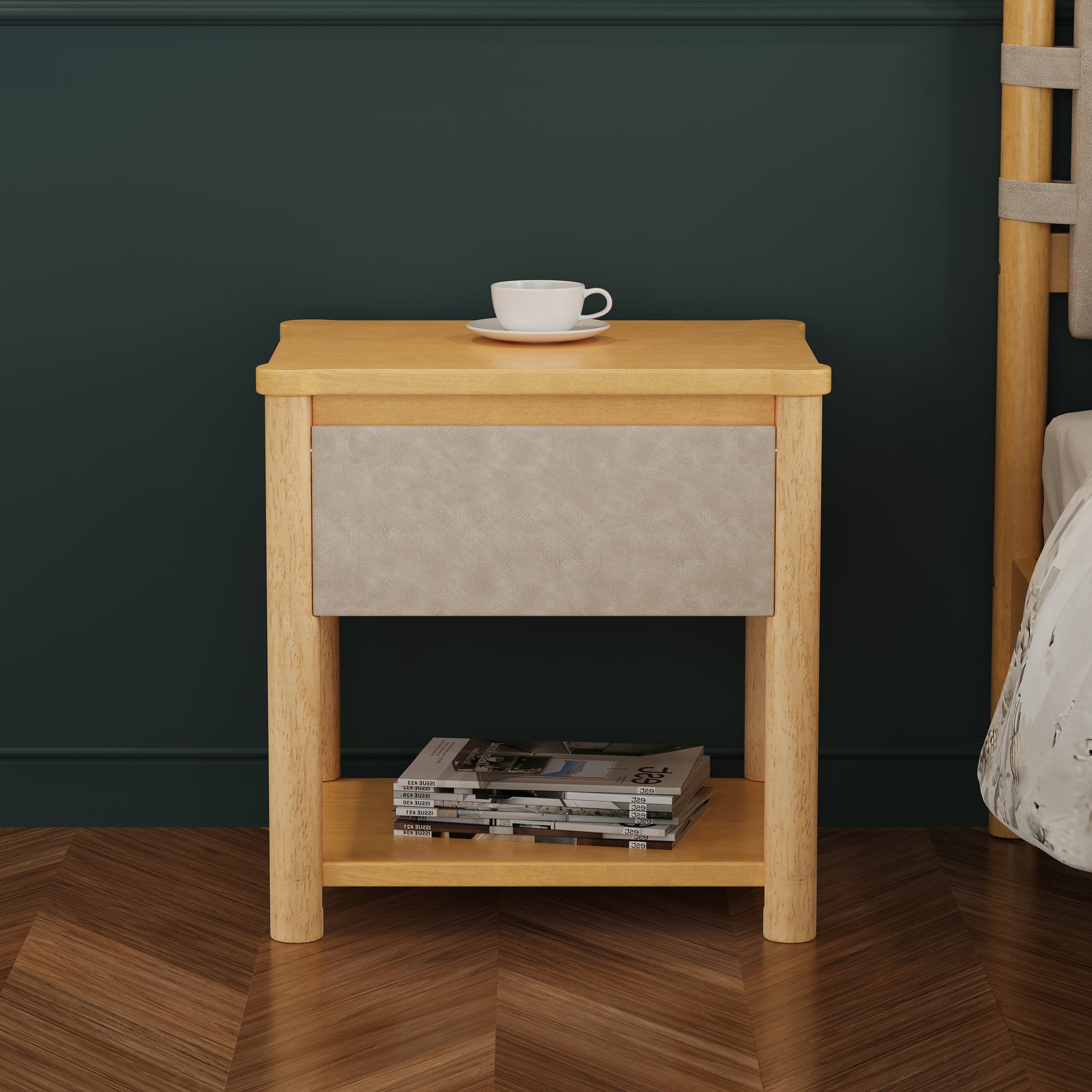 Wood Nightstand,Modern Nightstands with Drawer, Farmhouse Bedside Table for Bedroom Living Room ,MP2(set of 2) Natural&Beige Color Nightstands