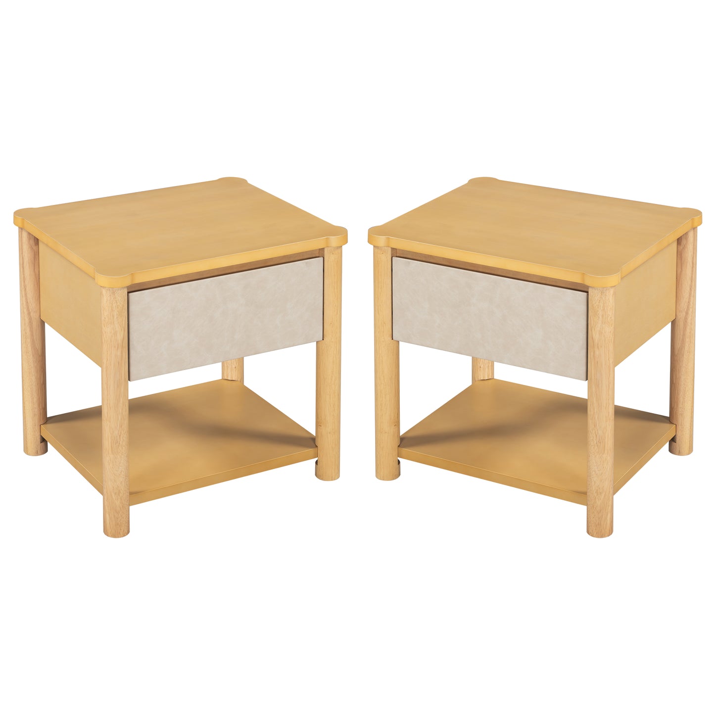 Wood Nightstand,Modern Nightstands with Drawer, Farmhouse Bedside Table for Bedroom Living Room ,MP2(set of 2) Natural&Beige Color Nightstands