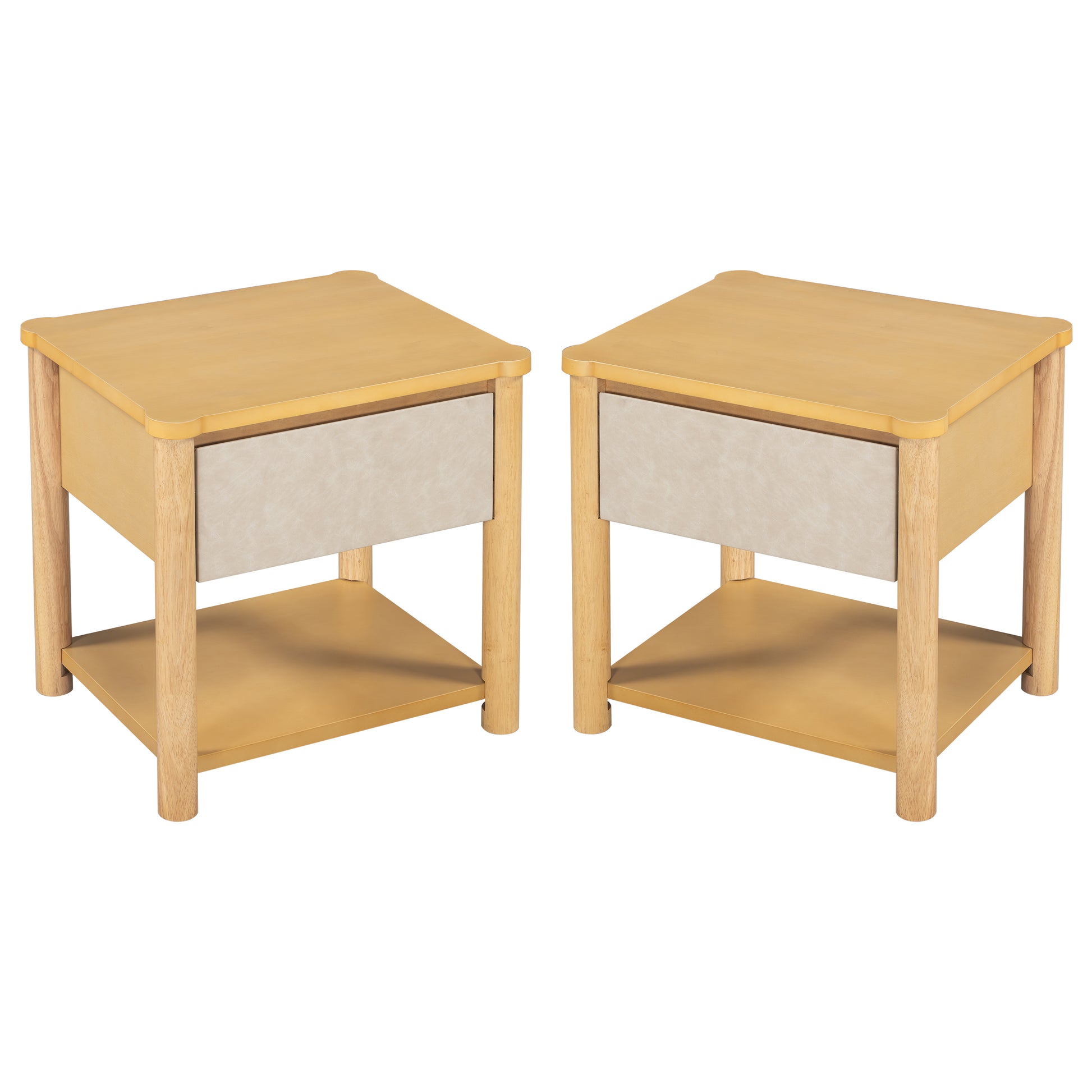 Wood Nightstand,Modern Nightstands with Drawer, Farmhouse Bedside Table for Bedroom Living Room ,MP2(set of 2) Natural&Beige Color Nightstands