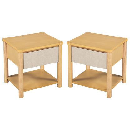 Wood Nightstand,Modern Nightstands with Drawer, Farmhouse Bedside Table for Bedroom Living Room ,MP2(set of 2) Natural&Beige Color Nightstands