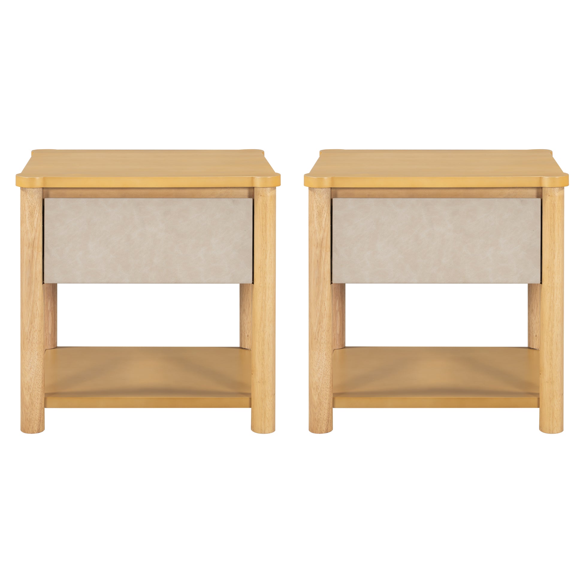 Wood Nightstand,Modern Nightstands with Drawer, Farmhouse Bedside Table for Bedroom Living Room ,MP2(set of 2) Natural&Beige Color Nightstands