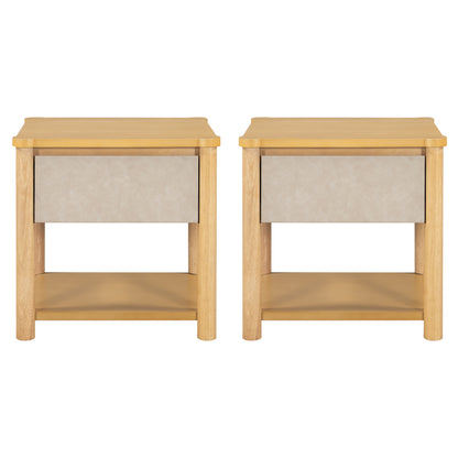 Wood Nightstand,Modern Nightstands with Drawer, Farmhouse Bedside Table for Bedroom Living Room ,MP2(set of 2) Natural&Beige Color Nightstands