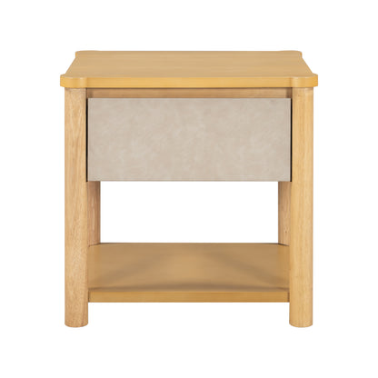 Wood Nightstand,Modern Nightstands with Drawer, Farmhouse Bedside Table for Bedroom Living Room ,MP2(set of 2) Natural&Beige Color Nightstands
