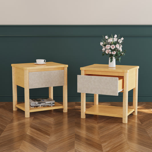 Wood Nightstand,Modern Nightstands with Drawer, Farmhouse Bedside Table for Bedroom Living Room ,MP2(set of 2) Natural&Beige Color Nightstands