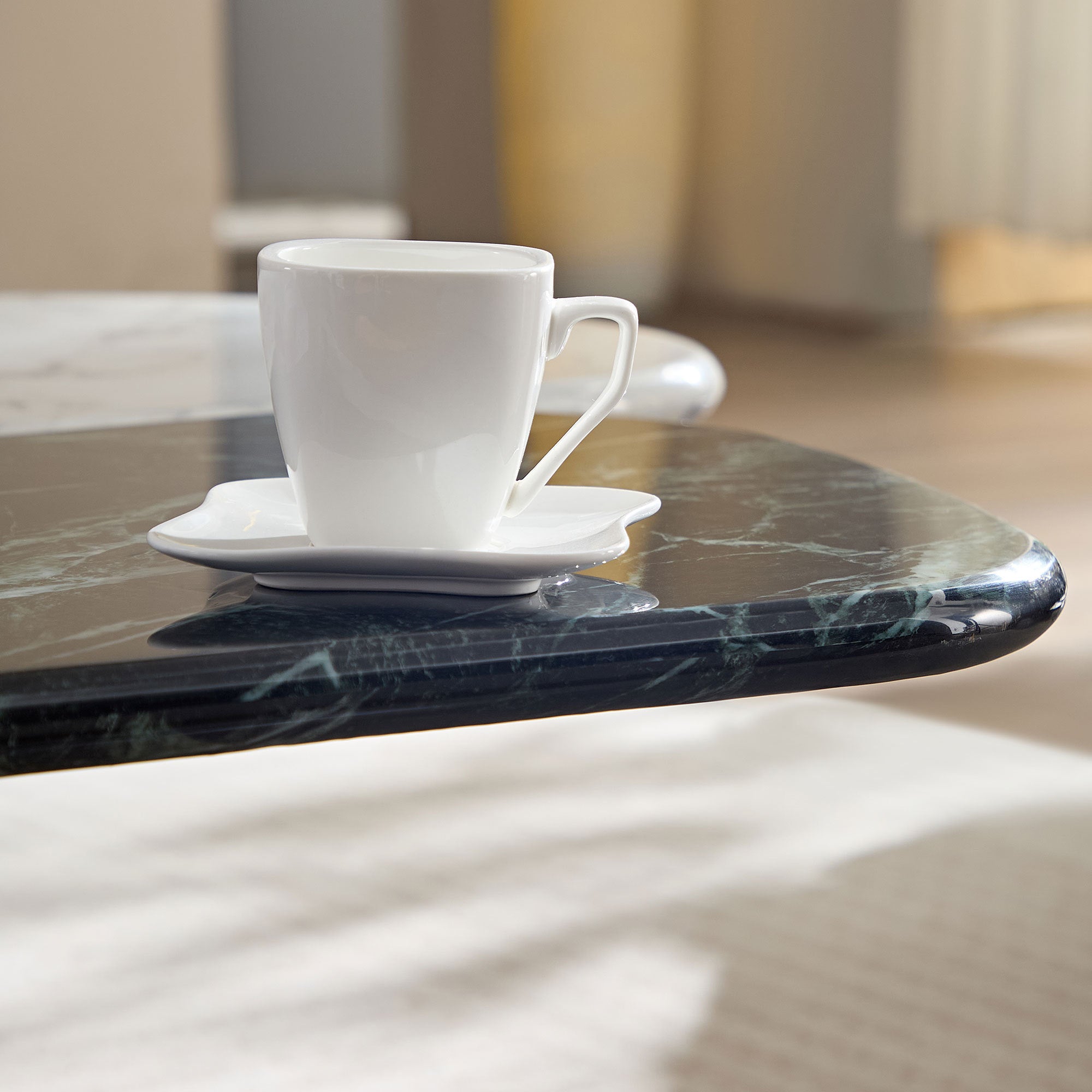 Faux Marble Coffee Tables Accent Tea Tables with Gold Metal Foot for Living Room Home Office