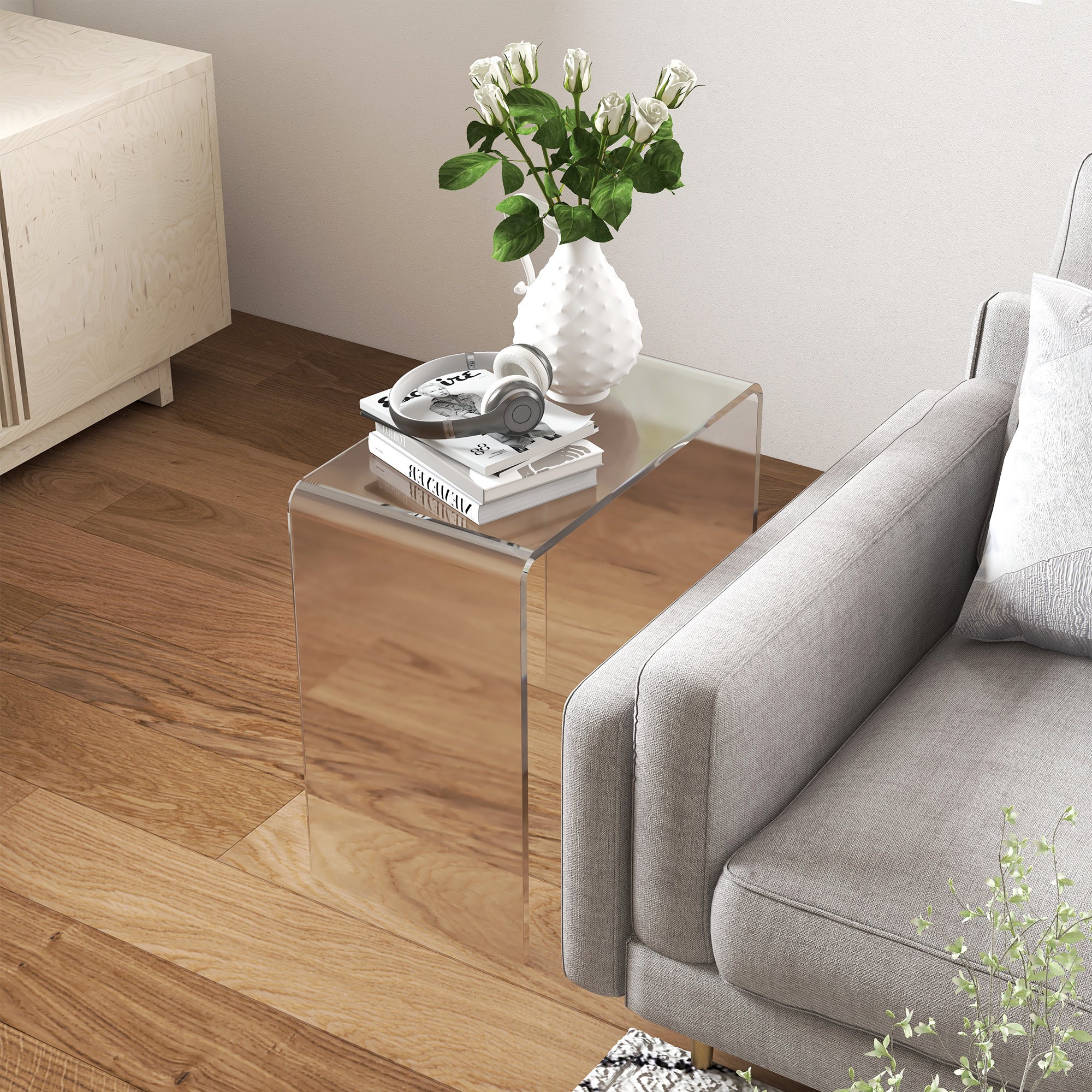 21" Long Rectangle All Acrylic 15mm Thick Waterfall Coffee Table, Clear - Groovy Boardz