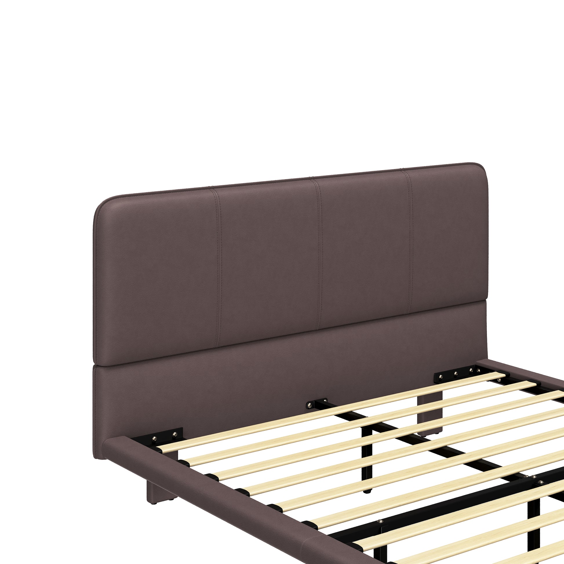 Floating Bed Frame with LED Light, Modern PU Leather Platform Bed, No Boxing Spring Needed, Assemble Easily, Queen Size Bed Frame