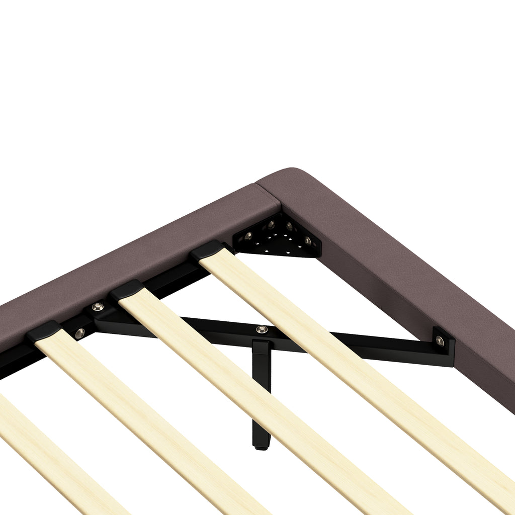 Floating Bed Frame with LED Light, Modern PU Leather Platform Bed, No Boxing Spring Needed, Assemble Easily, Queen Size Bed Frame