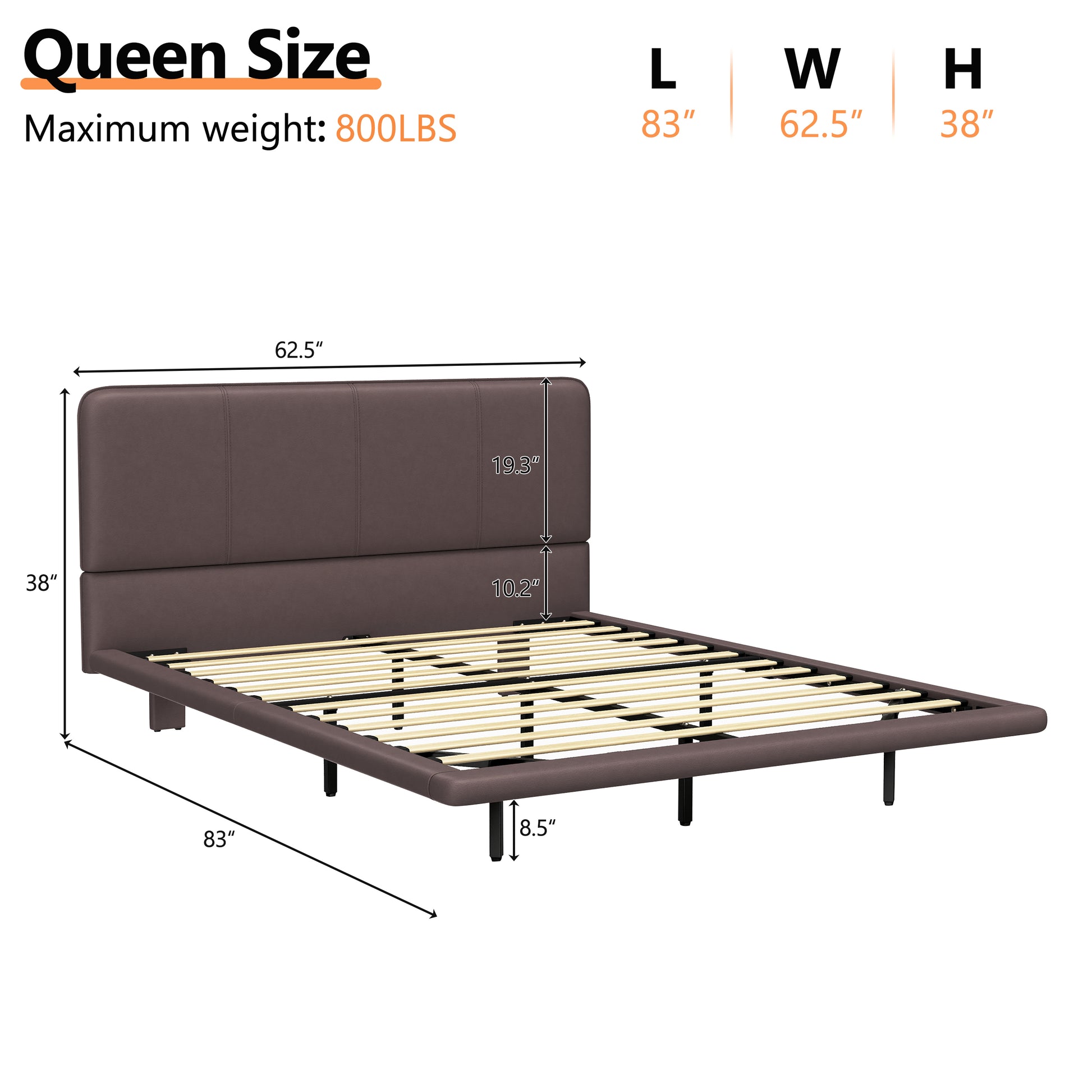 Floating Bed Frame with LED Light, Modern PU Leather Platform Bed, No Boxing Spring Needed, Assemble Easily, Queen Size Bed Frame