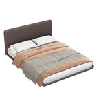 Floating Bed Frame with LED Light, Modern PU Leather Platform Bed, No Boxing Spring Needed, Assemble Easily, Queen Size Bed Frame