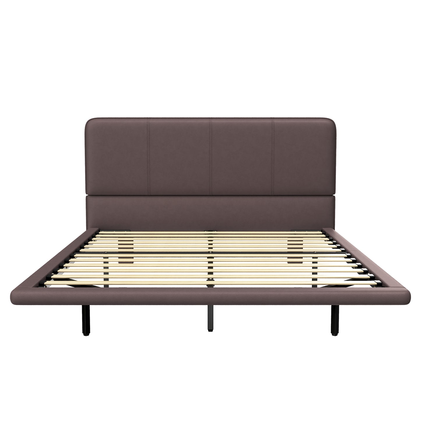 Floating Bed Frame with LED Light, Modern PU Leather Platform Bed, No Boxing Spring Needed, Assemble Easily, Queen Size Bed Frame