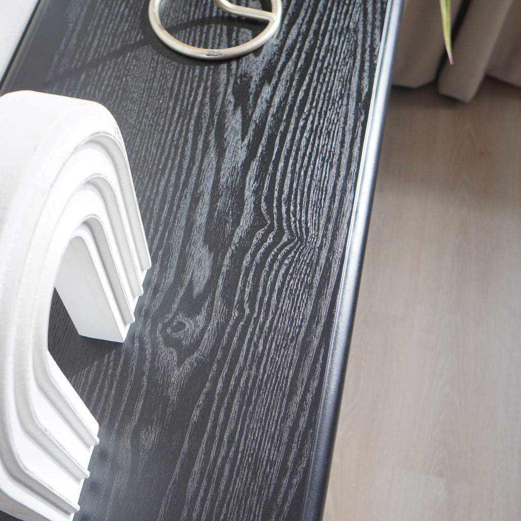 Wood Console Table, Modern Black Console Table, 56' W fluted entryway table,Black Entry Table Narrow Console Table Modern Hallway Table Modern Sofa Table for Living Room