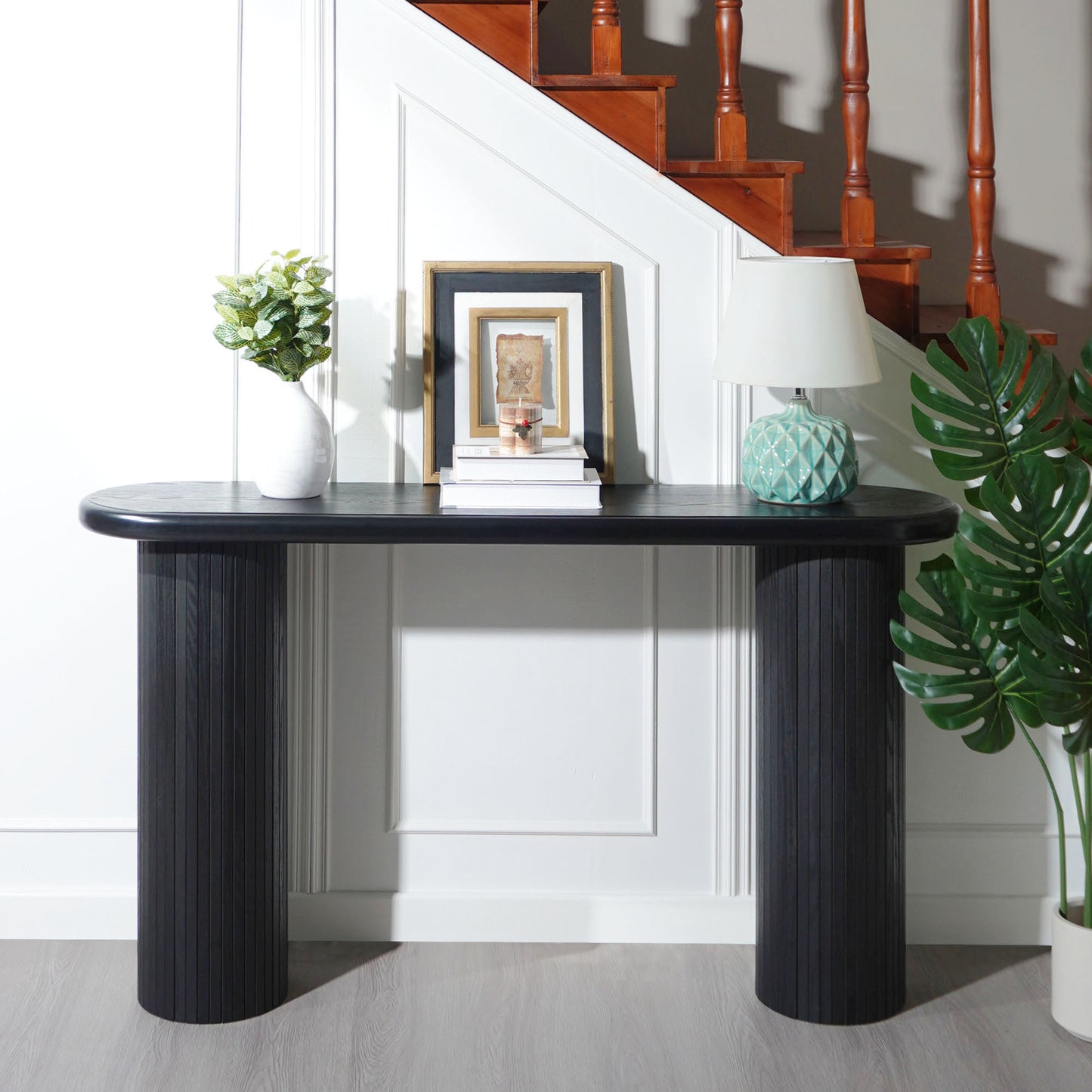 Wood Console Table, Modern Black Console Table, 56' W fluted entryway table,Black Entry Table Narrow Console Table Modern Hallway Table Modern Sofa Table for Living Room