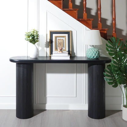 Wood Console Table, Modern Black Console Table, 56' W fluted entryway table,Black Entry Table Narrow Console Table Modern Hallway Table Modern Sofa Table for Living Room