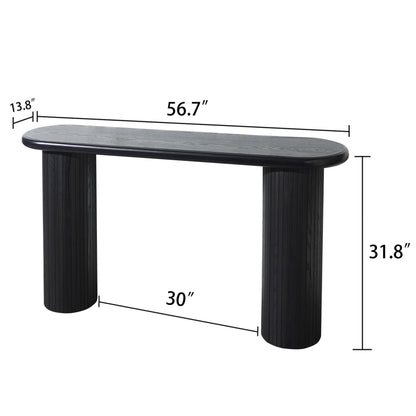 Wood Console Table, Modern Black Console Table, 56' W fluted entryway table,Black Entry Table Narrow Console Table Modern Hallway Table Modern Sofa Table for Living Room
