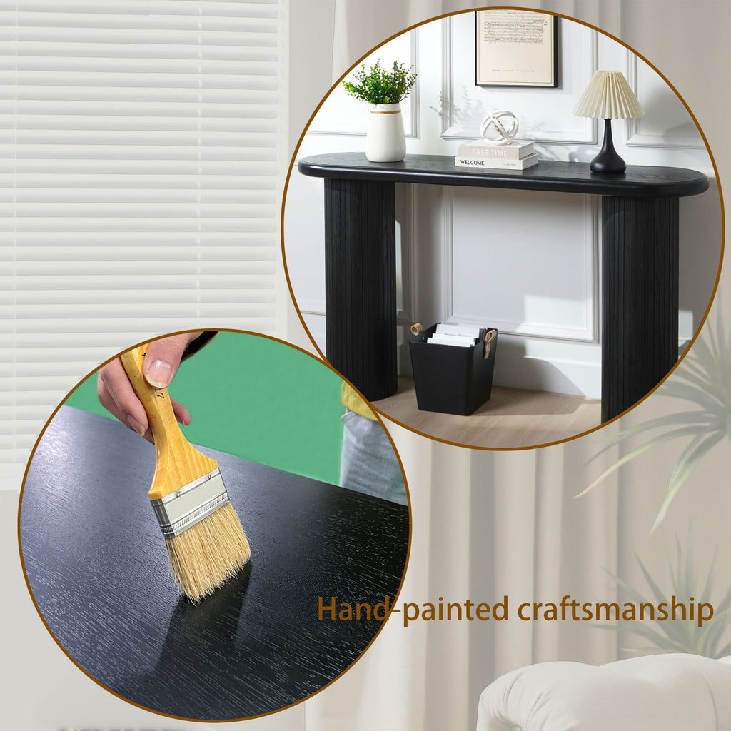 Wood Console Table, Modern Black Console Table, 56' W fluted entryway table,Black Entry Table Narrow Console Table Modern Hallway Table Modern Sofa Table for Living Room