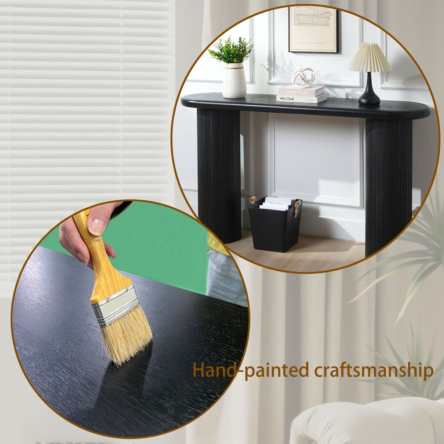 Wood Console Table, Modern Black Console Table, 56' W fluted entryway table,Black Entry Table Narrow Console Table Modern Hallway Table Modern Sofa Table for Living Room