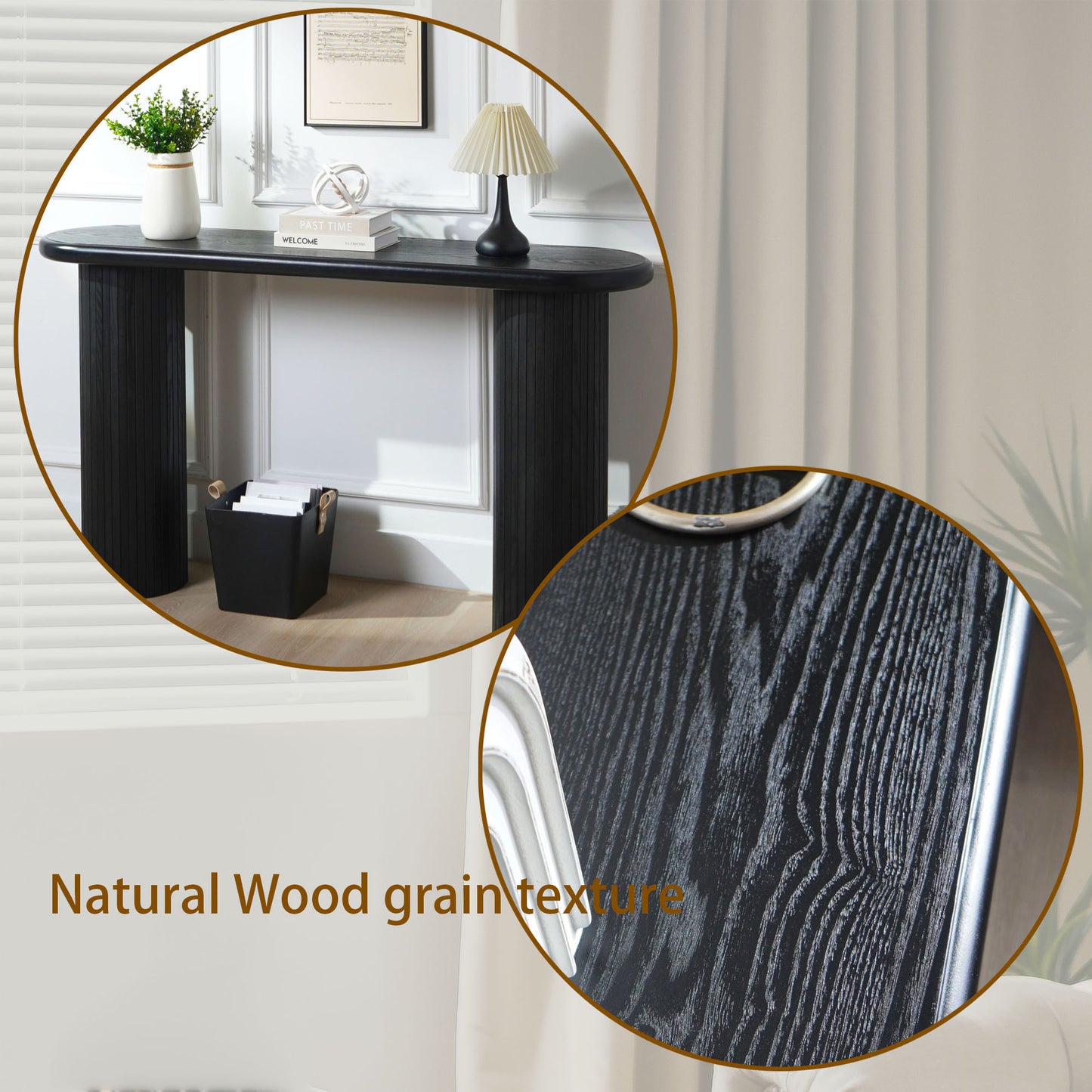 Wood Console Table, Modern Black Console Table, 56' W fluted entryway table,Black Entry Table Narrow Console Table Modern Hallway Table Modern Sofa Table for Living Room