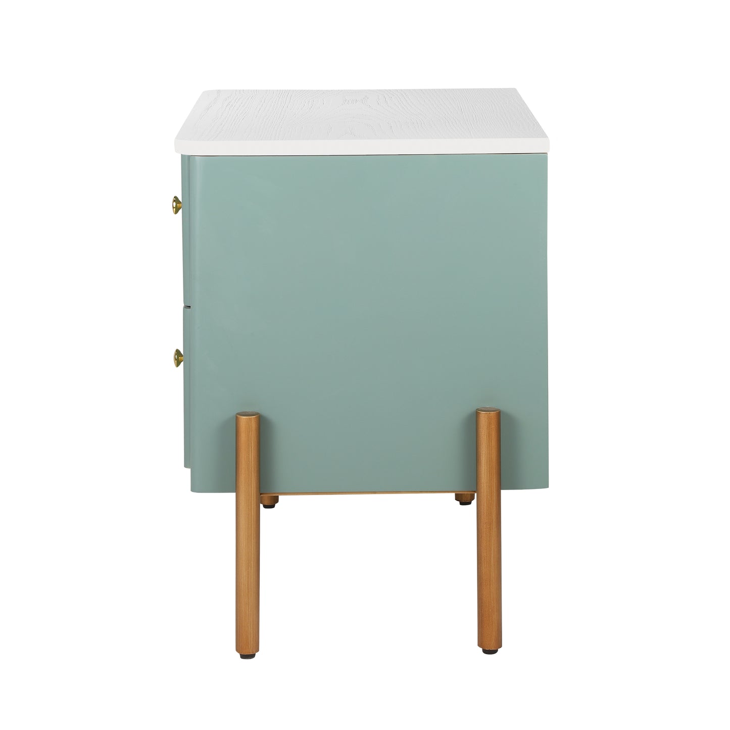 Modern Nightstand with 2 Storage Drawer, Fluted Bedside Table with Golden Metal Handles and Legs, End Table for Living Room and Bedroom, Easy Assembly, Green