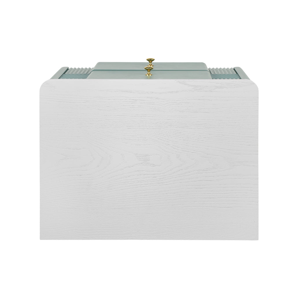 Modern Nightstand with 2 Storage Drawer, Fluted Bedside Table with Golden Metal Handles and Legs, End Table for Living Room and Bedroom, Easy Assembly, Green