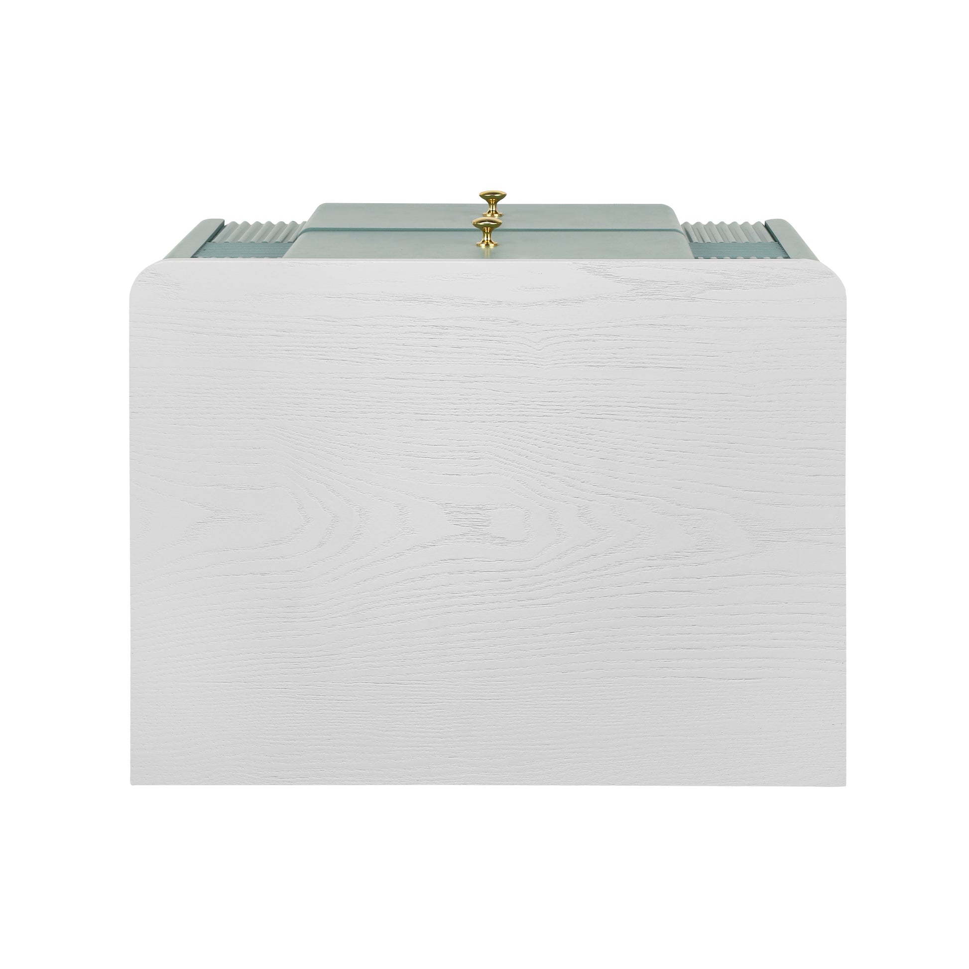 Modern Nightstand with 2 Storage Drawer, Fluted Bedside Table with Golden Metal Handles and Legs, End Table for Living Room and Bedroom, Easy Assembly, Green