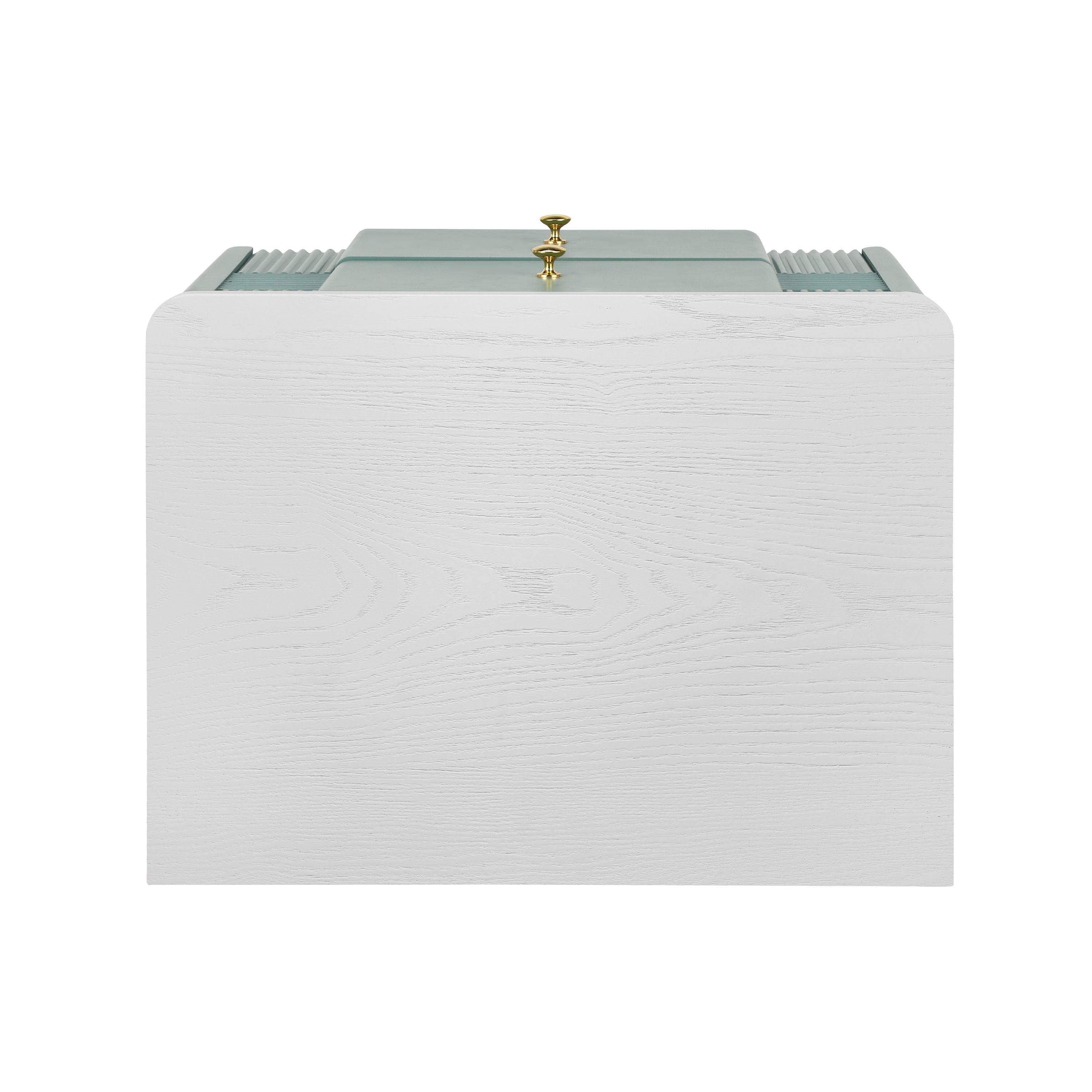 Modern Nightstand with 2 Storage Drawer, Fluted Bedside Table with Golden Metal Handles and Legs, End Table for Living Room and Bedroom, Easy Assembly, Green