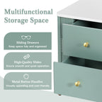 Modern Nightstand with 2 Storage Drawer, Fluted Bedside Table with Golden Metal Handles and Legs, End Table for Living Room and Bedroom, Easy Assembly, Green