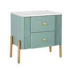 Modern Nightstand with 2 Storage Drawer, Fluted Bedside Table with Golden Metal Handles and Legs, End Table for Living Room and Bedroom, Easy Assembly, Green