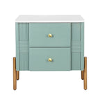 Modern Nightstand with 2 Storage Drawer, Fluted Bedside Table with Golden Metal Handles and Legs, End Table for Living Room and Bedroom, Easy Assembly, Green