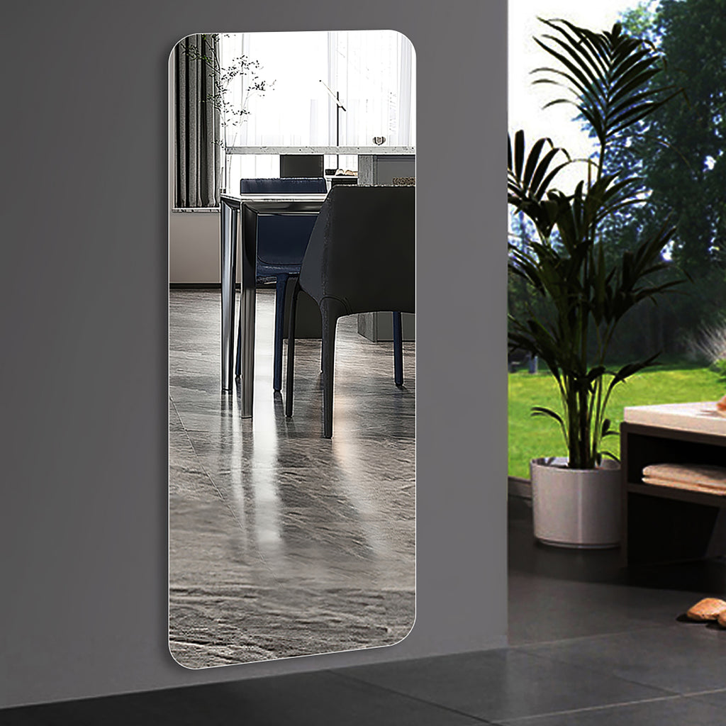 Modern Frameless Full Body Mirror with Explosion-Proof Glass and Silver Finish, 60' x 15'