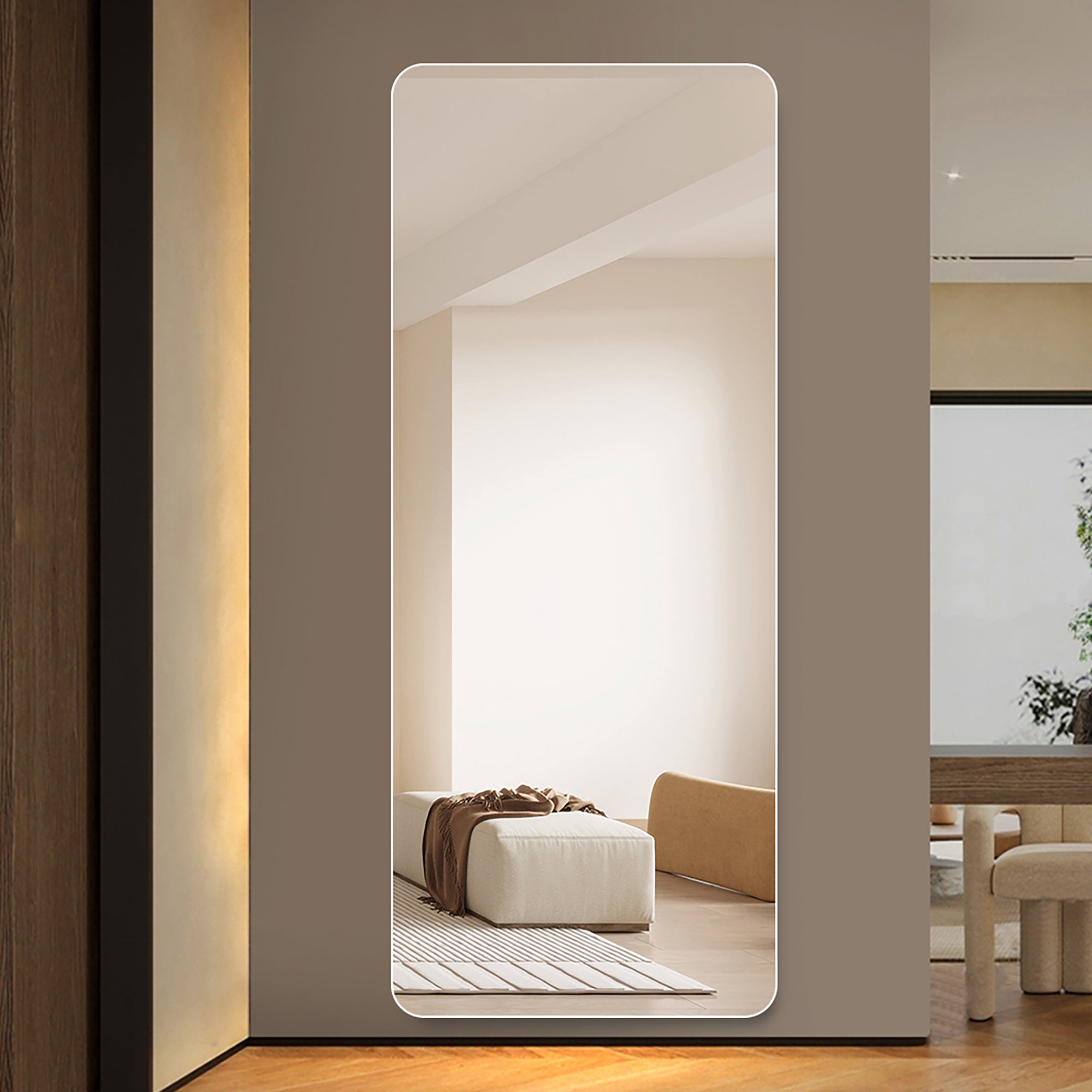 Modern Frameless Full Body Mirror with Explosion-Proof Glass and Silver Finish, 60' x 15'