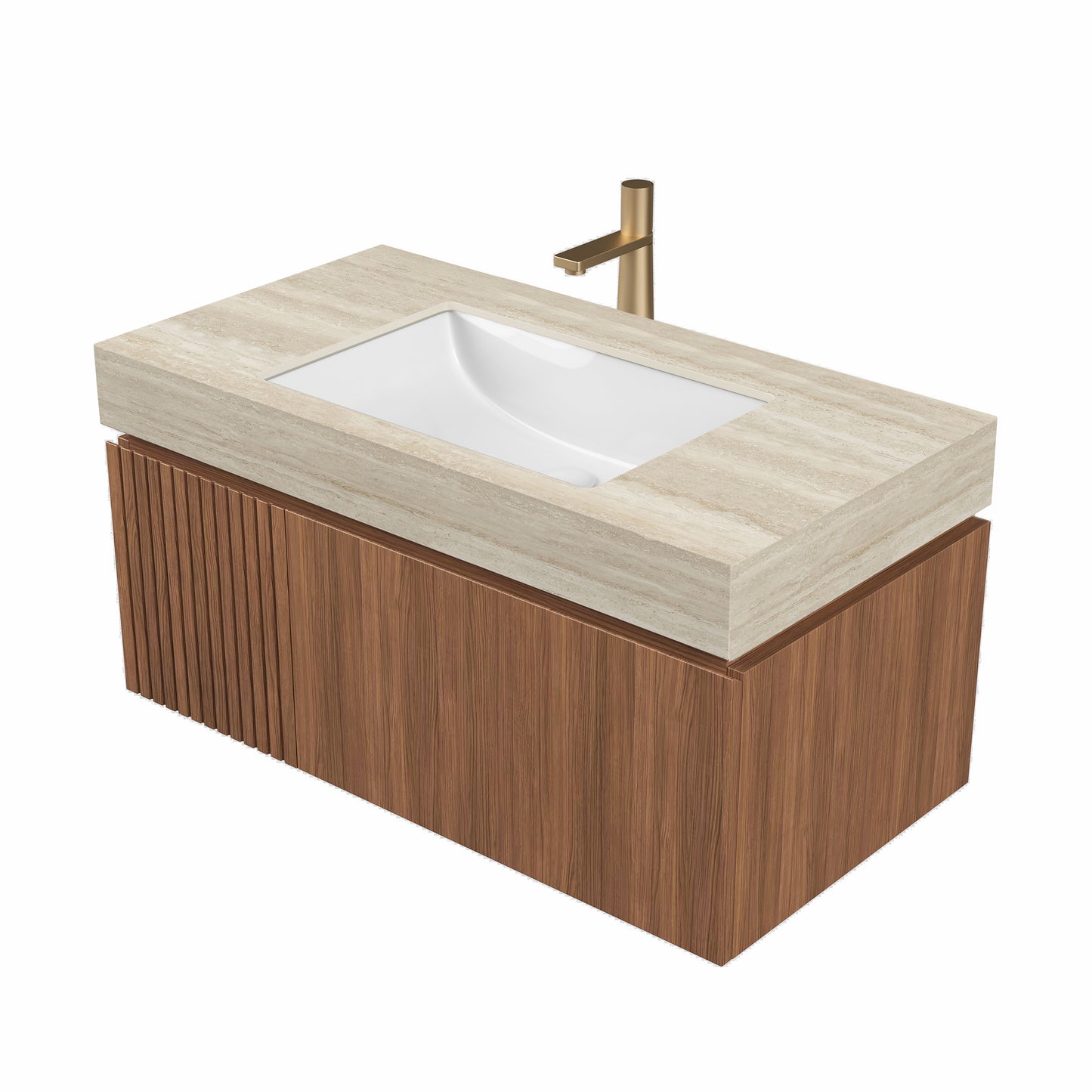 36' MURI Brown Oak Cabinet only, NO Basin and Top, NO Faucet and Sink Cover Bathroom Cabinets