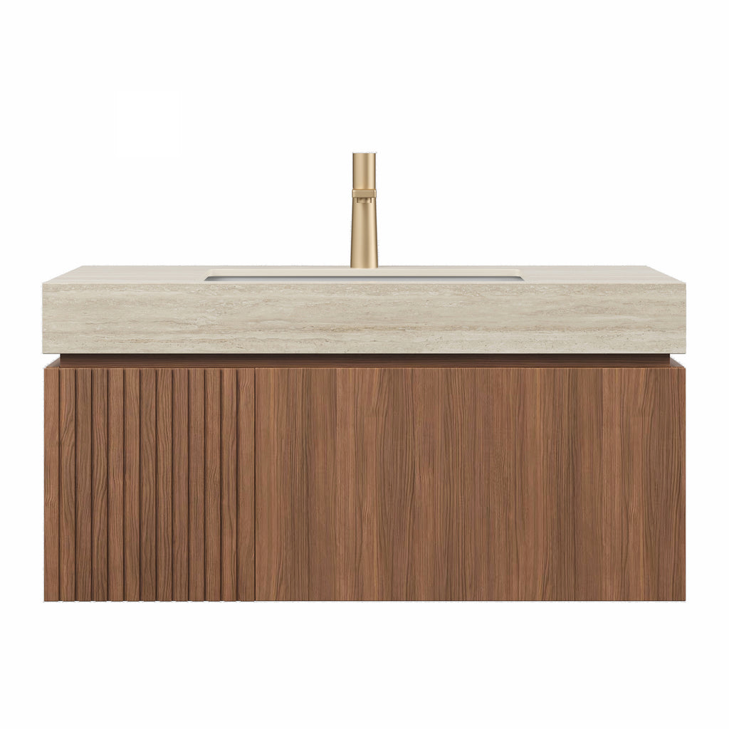 36' MURI Brown Oak Cabinet only, NO Basin and Top, NO Faucet and Sink Cover Bathroom Cabinets