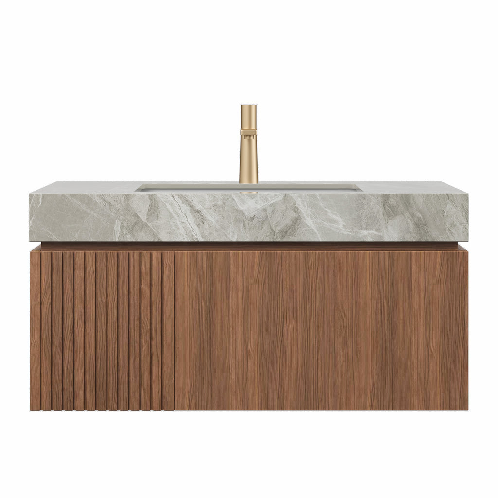 36' MURI Brown Oak Cabinet only, NO Basin and Top, NO Faucet and Sink Cover Bathroom Cabinets