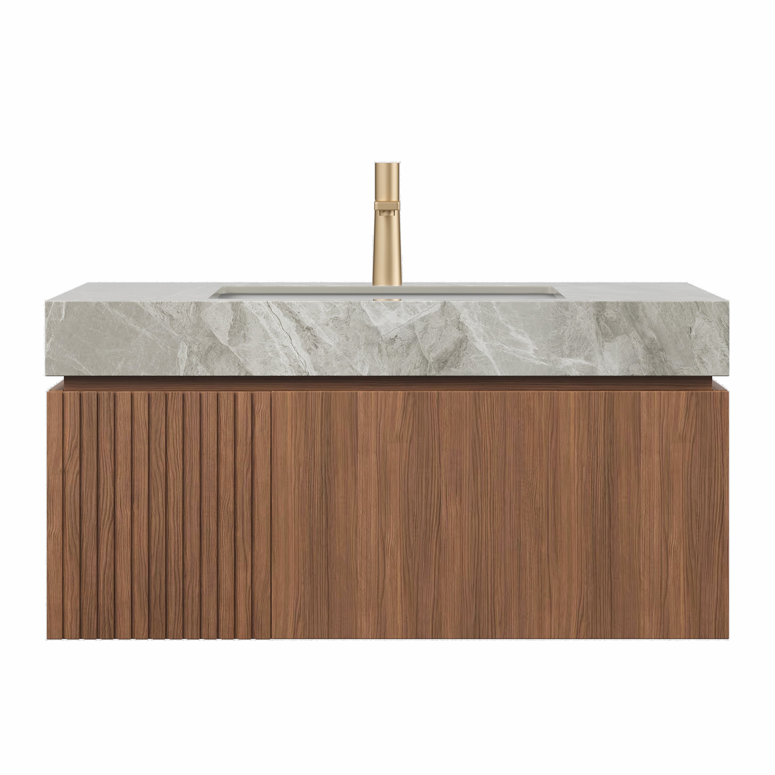 36' MURI Brown Oak Cabinet only, NO Basin and Top, NO Faucet and Sink Cover Bathroom Cabinets