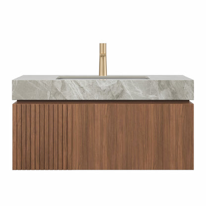 36' MURI Brown Oak Cabinet only, NO Basin and Top, NO Faucet and Sink Cover Bathroom Cabinets