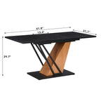 61.81(46.46) inch Extendable Dining Table, Modern Geometric Rectangular Table with Sturdy Metal Frame and MDF base, Adjustable Wooden Tabletop for Home Kitchen, Dining Room, and Office Spaces